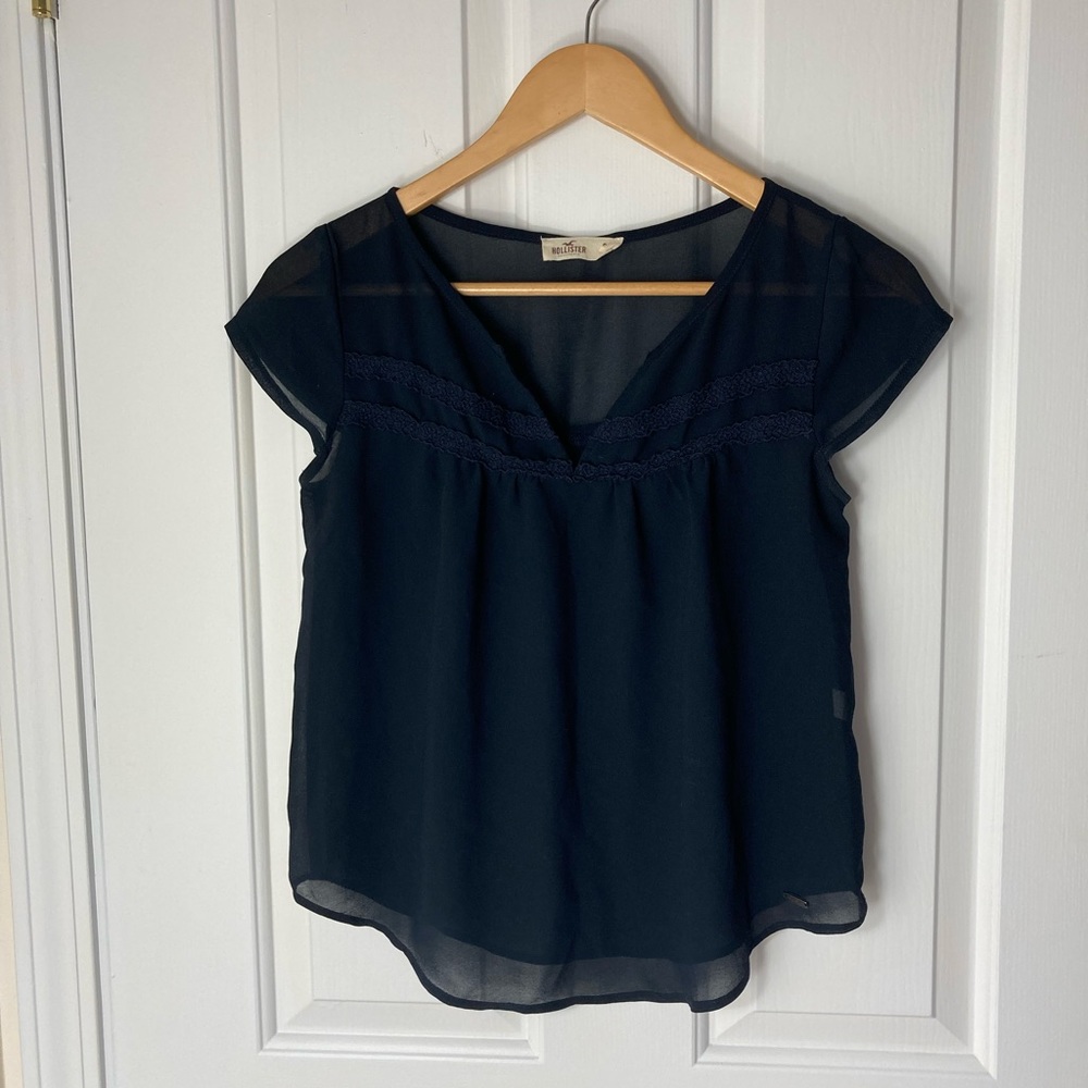 Hollister Navy Sheer Blouse